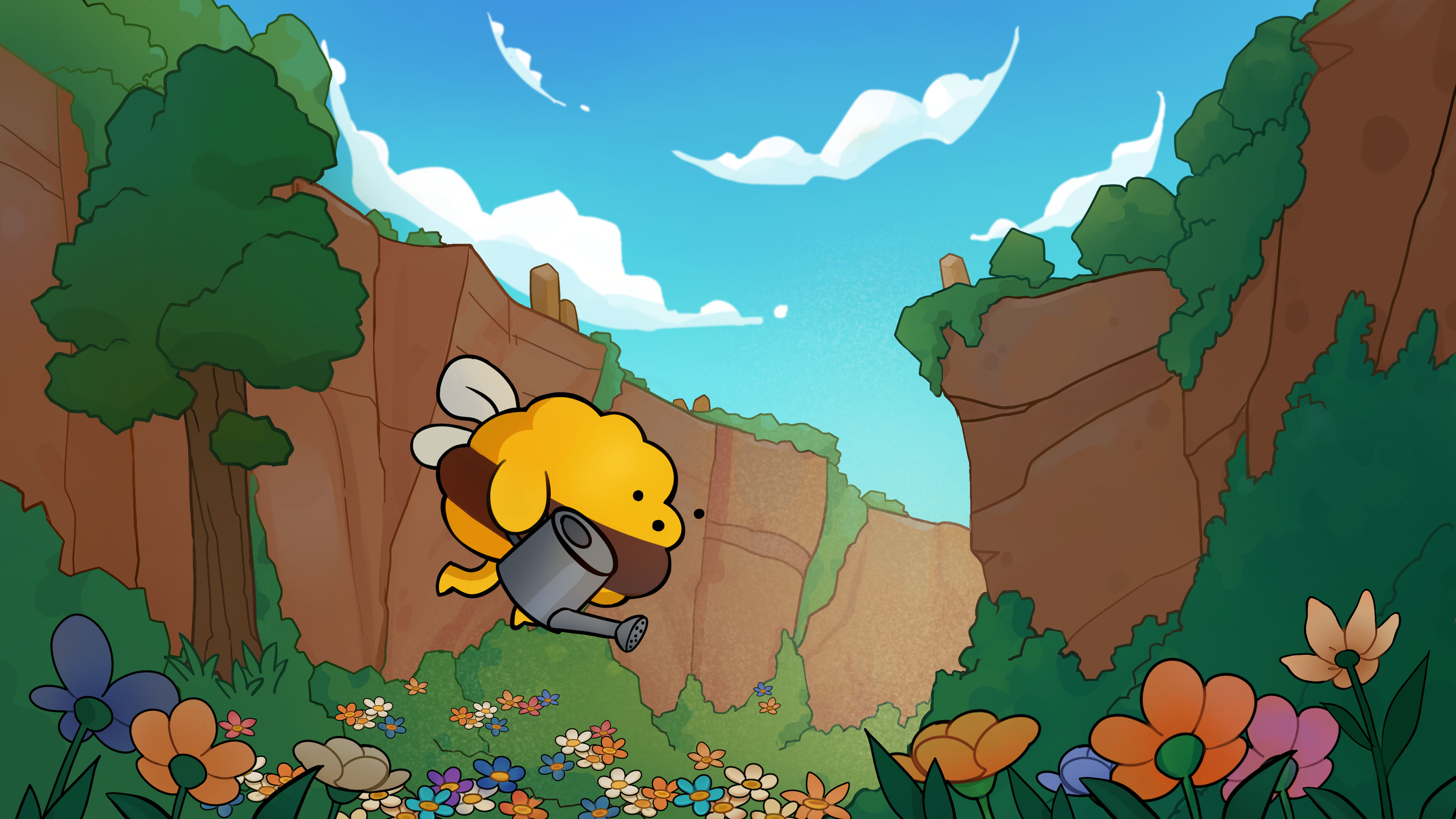 Bee watering flowers